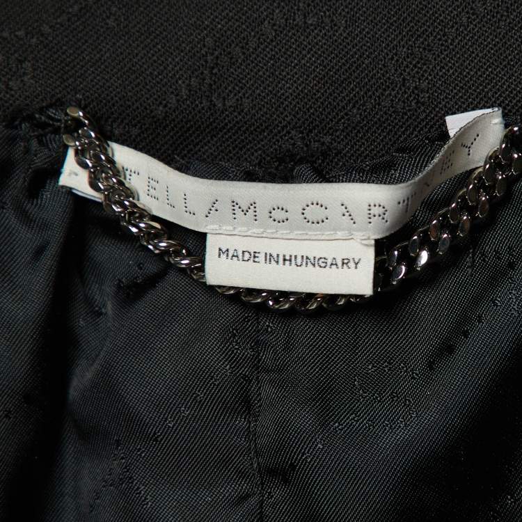 Pre Owned Stella McCartney Black Logo Jacquard Wool Double Breasted Blazer M