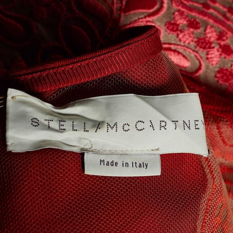 Pre Owned Stella McCartney Red & Pink Embroidered Paneled Crepe Maxi Dress M