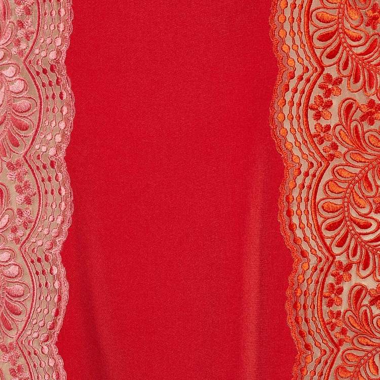 Pre Owned Stella McCartney Red & Pink Embroidered Paneled Crepe Maxi Dress M