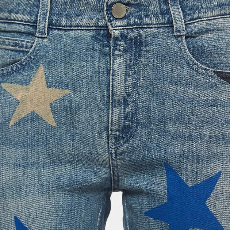 Pre Owned Stella McCartney Blue Stars Print Denim Slim Fit Jeans S Waist 26"