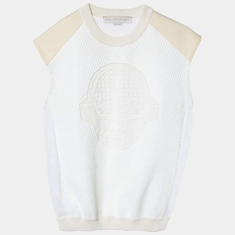 Pre Owned Stella McCartney Cream Patterned Knit Sleeveless Sweater M