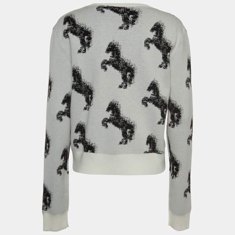 Pre Owned Stella McCartney Grey/ Black Pixel Horse Intarsia Knit Sweatshirt S