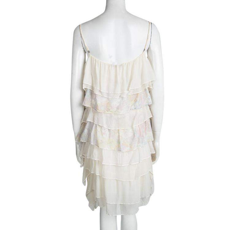 Pre Owned Stella McCartney Cream Sleeveless Tiered Dress S