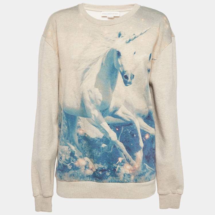 Pre Owned Stella McCartney Light Pink Unicorn Printed Cotton and Wool Sweatshirt L