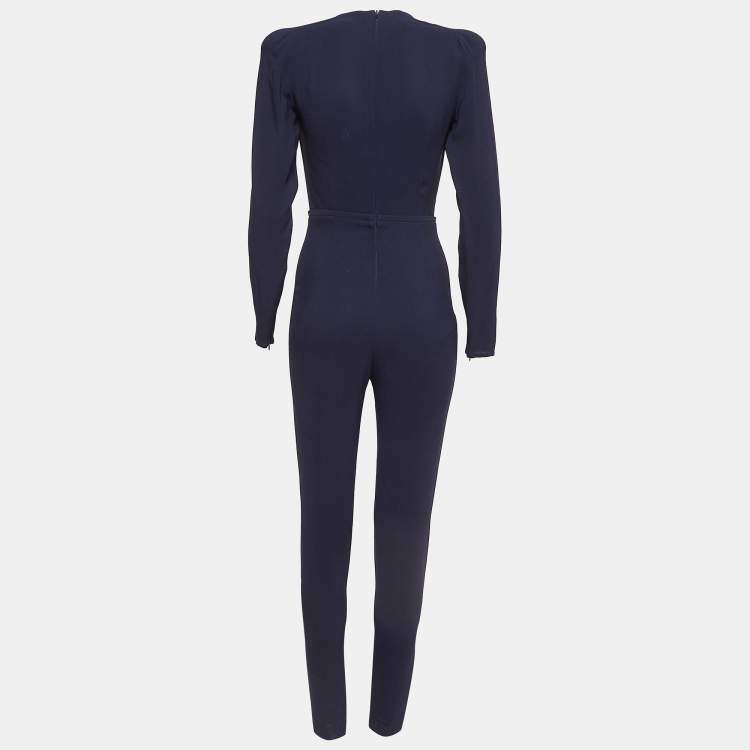 Pre Owned Stella McCartney Navy Crepe V-Neck Long Sleeve Jumpsuit S