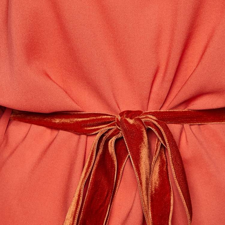 Pre Owned Stella McCartney Orange Silk & Wool Buttoned Sleeve Belted Dress XS