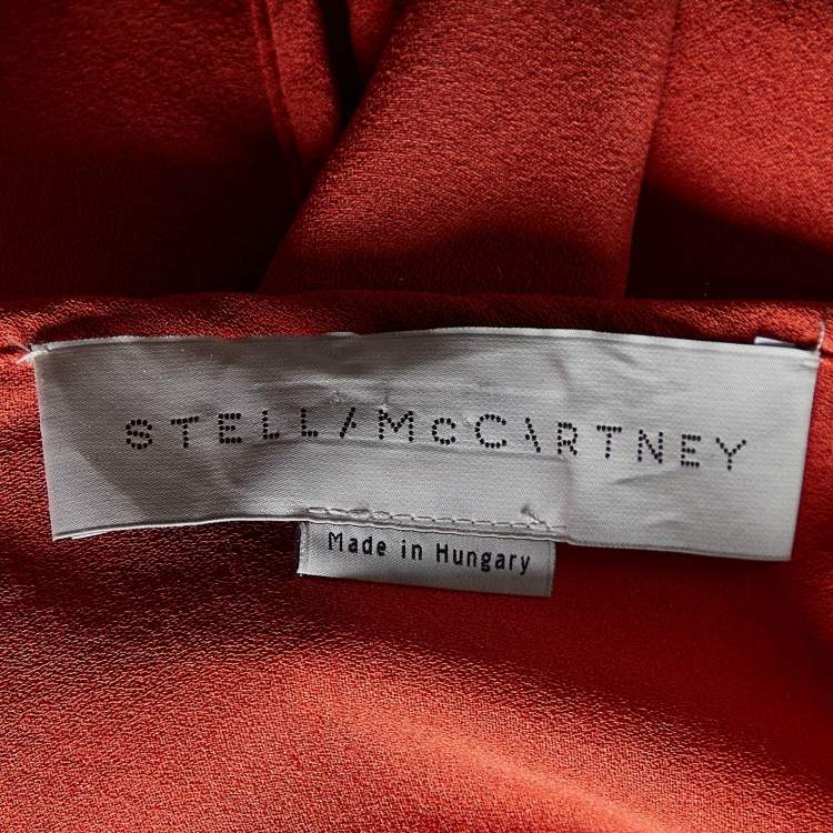 Pre Owned Stella McCartney Orange Silk & Wool Buttoned Sleeve Belted Dress XS