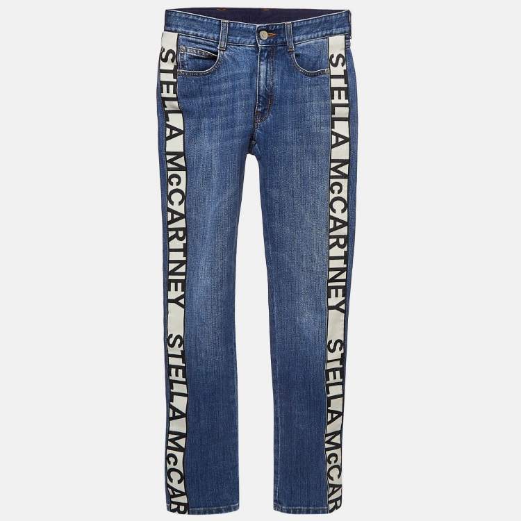 Pre Owned Stella McCartney Blue Denim Logo Tape Detail Skinny Jeans S Waist 24"