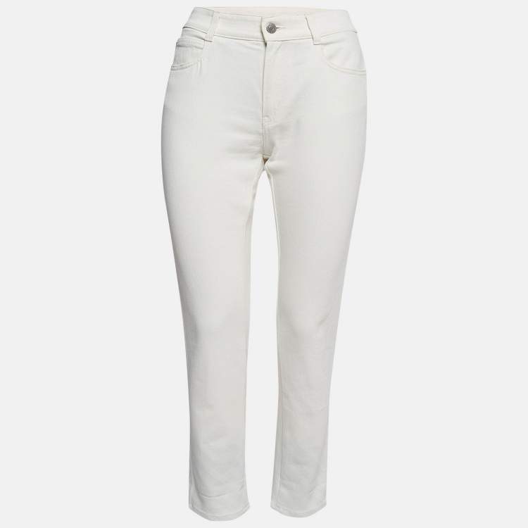 Pre Owned Stella McCartney White Hem Printed Denim Jeans M Waist 28"