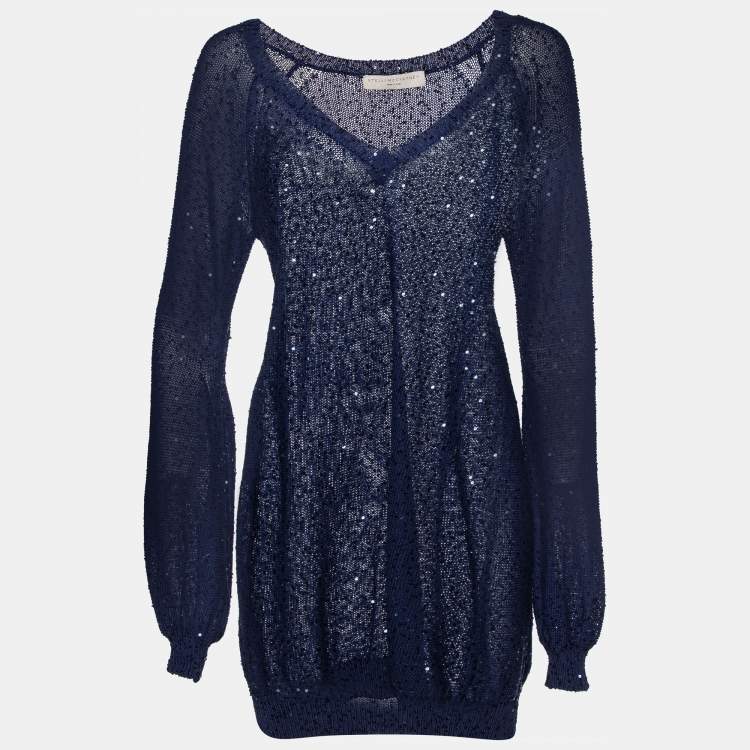 Pre Owned Stella McCartney Navy Blue Sequined Cotton Knit Jumper M