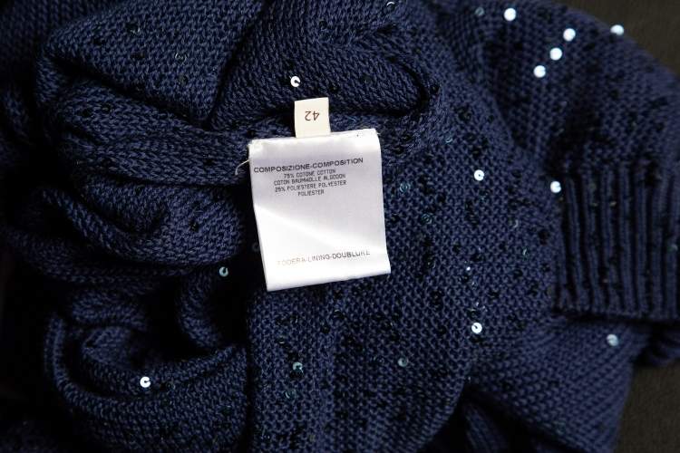 Pre Owned Stella McCartney Navy Blue Sequined Cotton Knit Jumper M