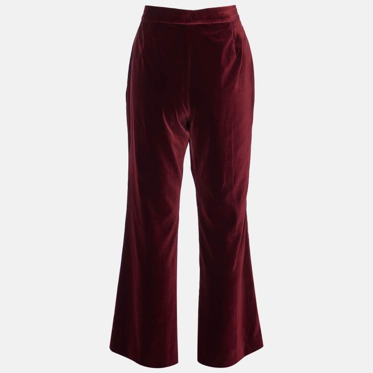 Pre Owned Stella McCartney Bordeaux Velvet Straight Leg Trousers M