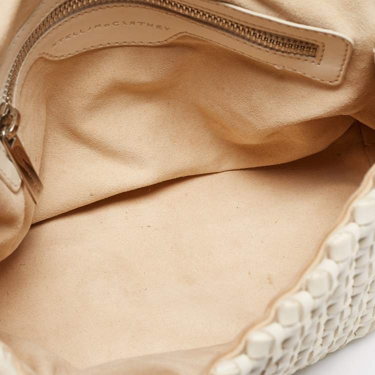 Pre Owned Stella McCartney Off White Woven Faux Leather Becks Top Handle Bag