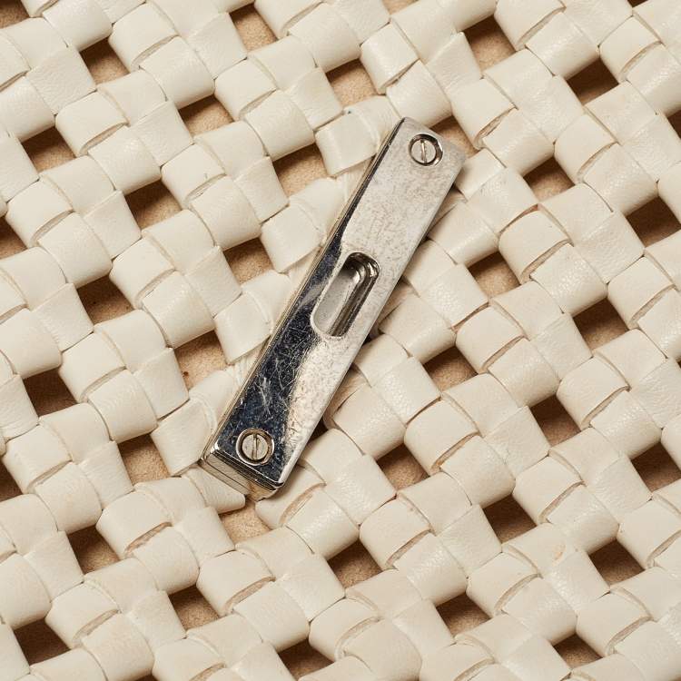 Pre Owned Stella McCartney Off White Woven Faux Leather Becks Top Handle Bag
