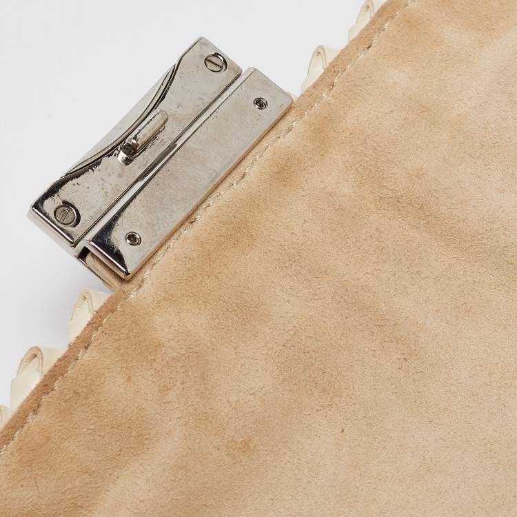 Pre Owned Stella McCartney Off White Woven Faux Leather Becks Top Handle Bag