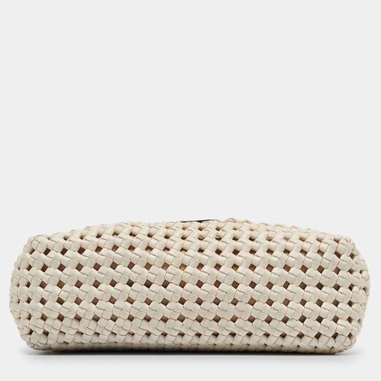 Pre Owned Stella McCartney Off White Woven Faux Leather Becks Top Handle Bag