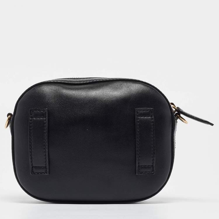 Pre Owned Stella McCartney Black Perforated Logo Faux Leather Crossbody Bag