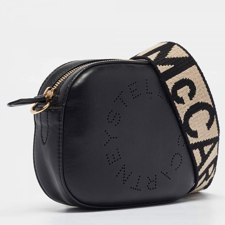 Pre Owned Stella McCartney Black Perforated Logo Faux Leather Crossbody Bag