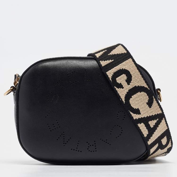Pre Owned Stella McCartney Black Perforated Logo Faux Leather Crossbody Bag