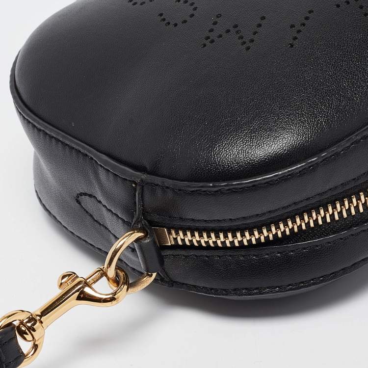 Pre Owned Stella McCartney Black Perforated Logo Faux Leather Crossbody Bag