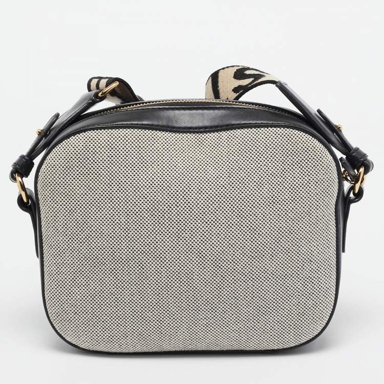 Pre Owned Stella McCartney Black/White Logo Canvas and Leather Camera Crossbody Bag