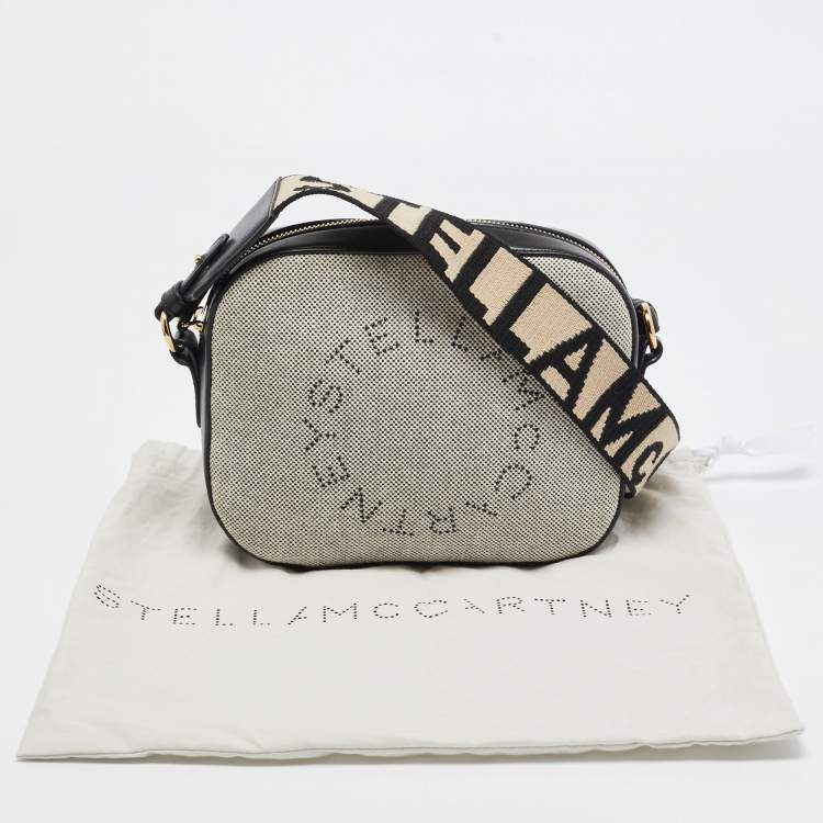 Pre Owned Stella McCartney Black/White Logo Canvas and Leather Camera Crossbody Bag