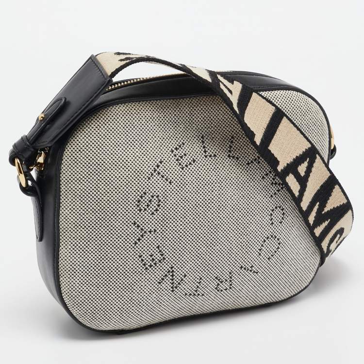 Pre Owned Stella McCartney Black/White Logo Canvas and Leather Camera Crossbody Bag