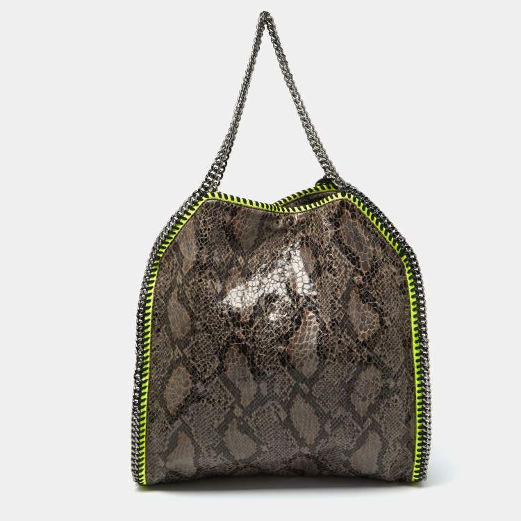 Pre Owned Stella McCartney Brown/Neon Green Faux Python Embossed Leather Falabella Tote