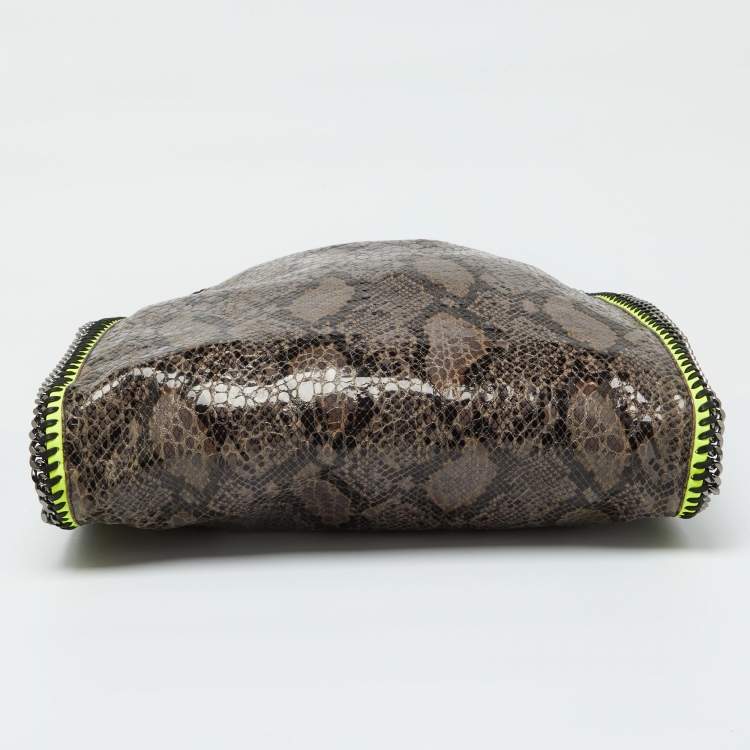 Pre Owned Stella McCartney Brown/Neon Green Faux Python Embossed Leather Falabella Tote