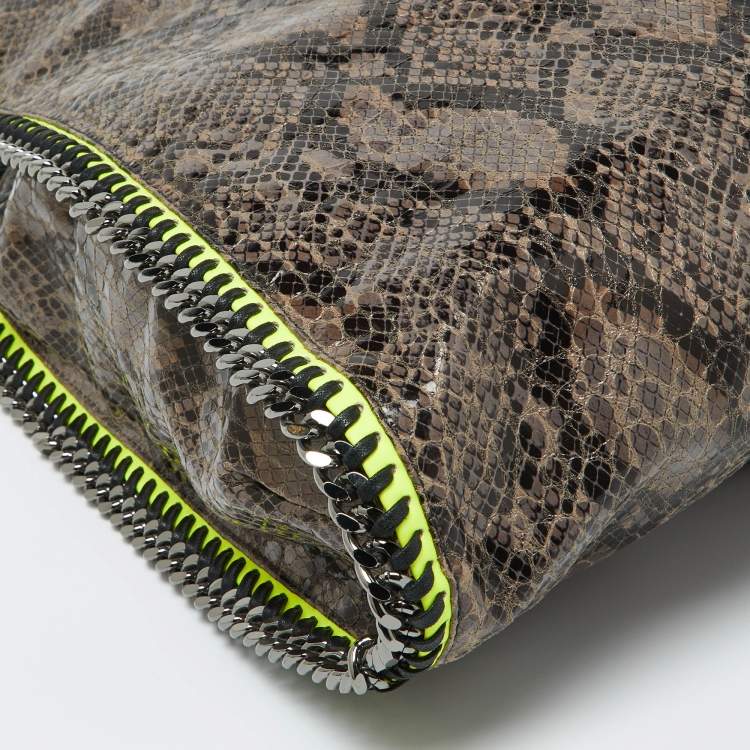 Pre Owned Stella McCartney Brown/Neon Green Faux Python Embossed Leather Falabella Tote