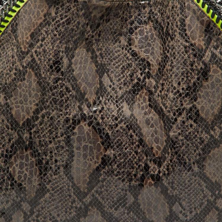 Pre Owned Stella McCartney Brown/Neon Green Faux Python Embossed Leather Falabella Tote
