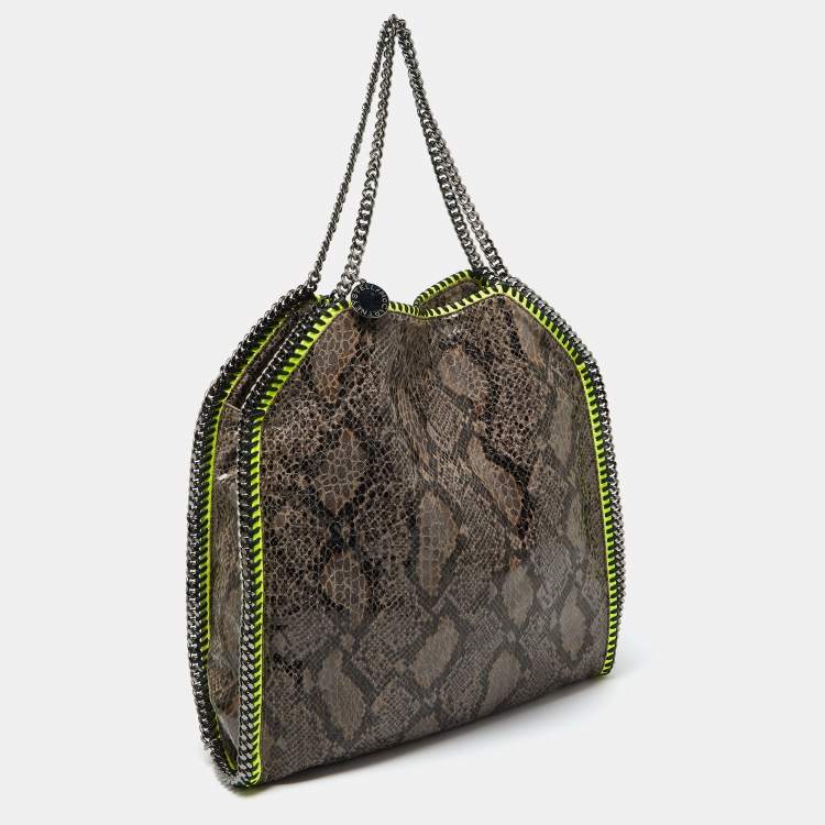 Pre Owned Stella McCartney Brown/Neon Green Faux Python Embossed Leather Falabella Tote
