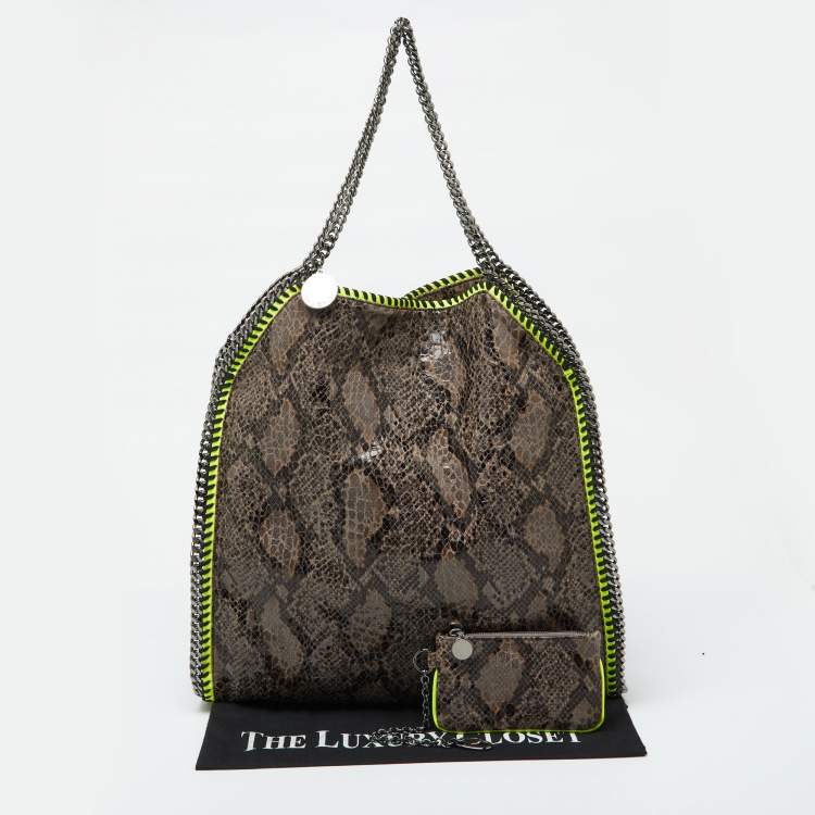 Pre Owned Stella McCartney Brown/Neon Green Faux Python Embossed Leather Falabella Tote