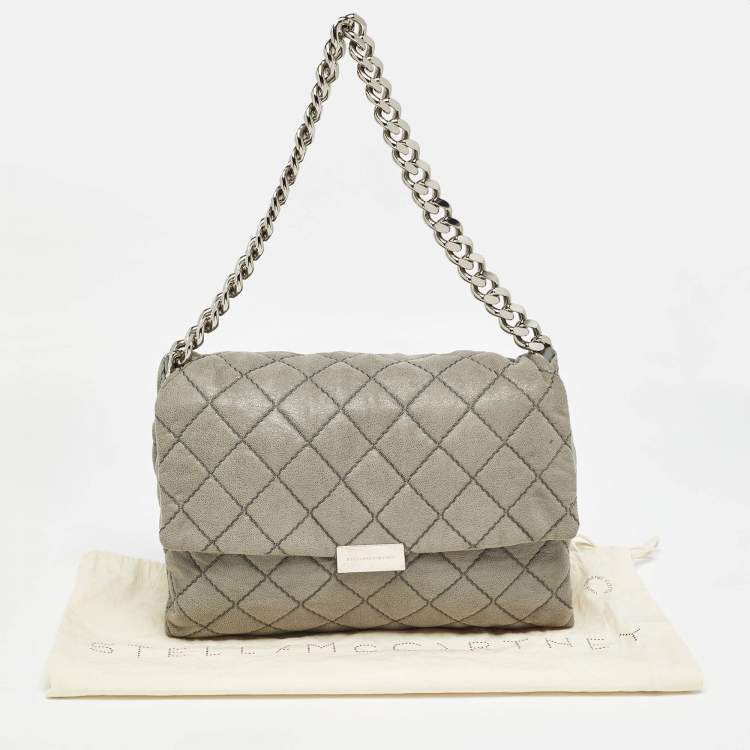 Pre Owned Stella McCartney Grey Quilted Faux Suede Beckett Shoulder Bag
