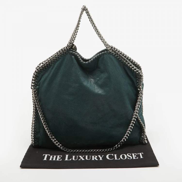Pre Owned Stella McCartney Dark Green Faux Leather Fold Over Falabella Tote