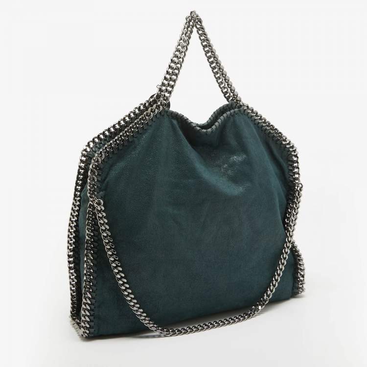 Pre Owned Stella McCartney Dark Green Faux Leather Fold Over Falabella Tote