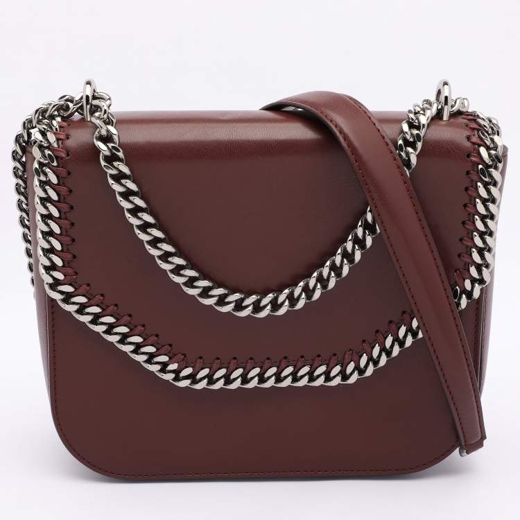 Pre Owned Stella McCartney Burgundy Faux Leather Box Falabella Shoulder Bag