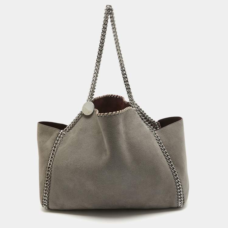 Pre Owned Stella McCartney Grey/Burgundy Faux Suede Reversible Falabella Shopper Tote