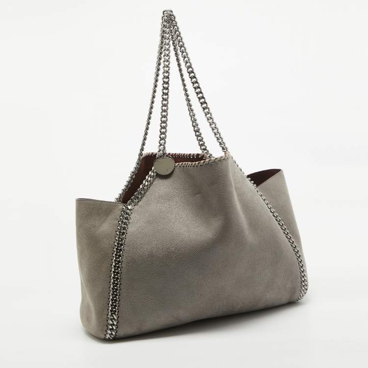 Pre Owned Stella McCartney Grey/Burgundy Faux Suede Reversible Falabella Shopper Tote