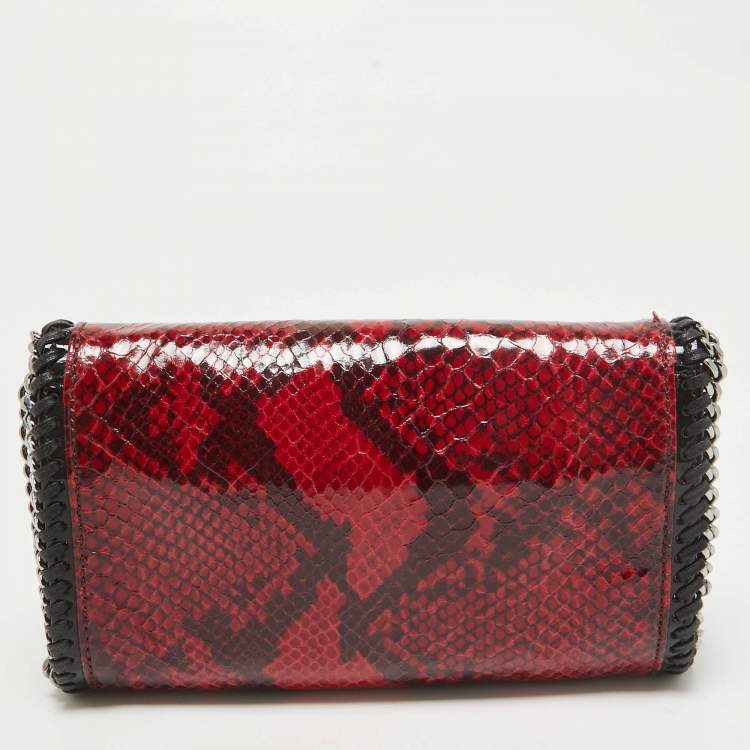 Pre Owned Stella McCartney Red/Black Python Embossed Faux Leather Falabella Flap Crossbody Bag