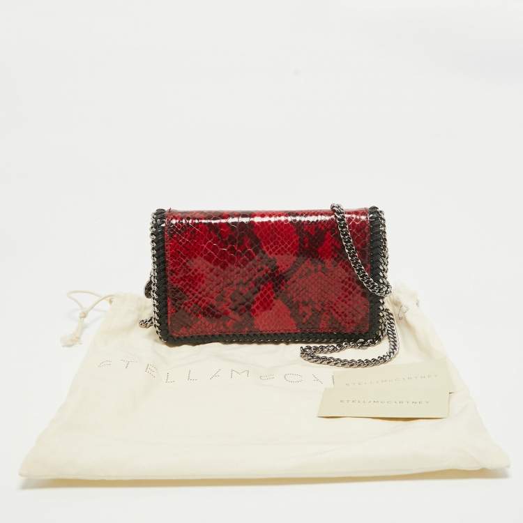 Pre Owned Stella McCartney Red/Black Python Embossed Faux Leather Falabella Flap Crossbody Bag