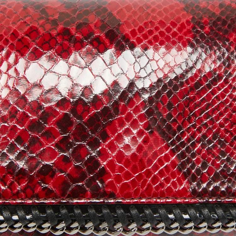 Pre Owned Stella McCartney Red/Black Python Embossed Faux Leather Falabella Flap Crossbody Bag