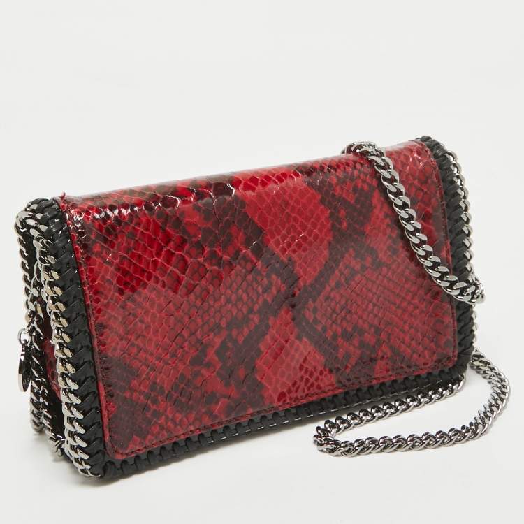 Pre Owned Stella McCartney Red/Black Python Embossed Faux Leather Falabella Flap Crossbody Bag