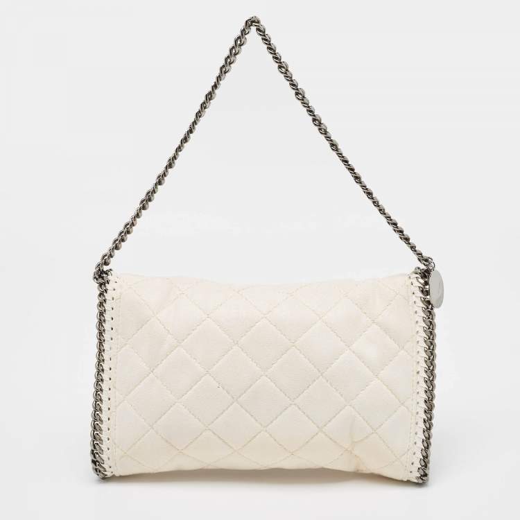Pre Owned Stella McCartney Off White Quilted Faux Suede Falabella Flap Bag