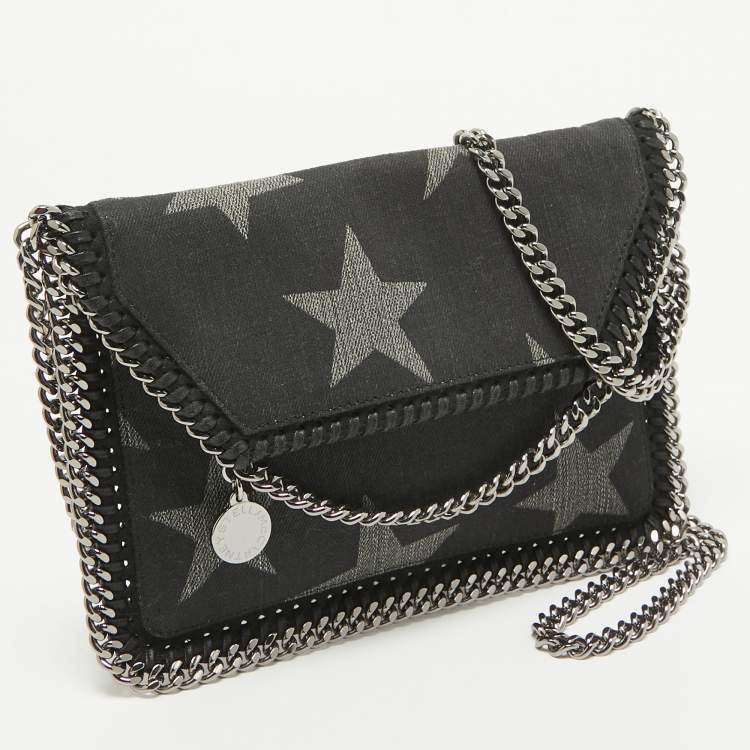 Pre Owned Stella McCartney Black Denim Star Falabella Wallet Crossbody Bag