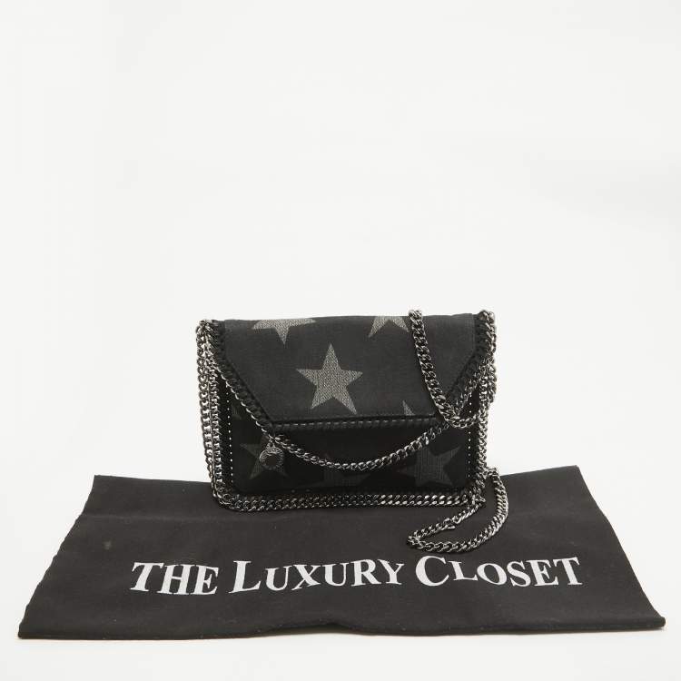 Pre Owned Stella McCartney Black Denim Star Falabella Wallet Crossbody Bag