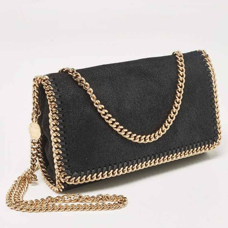 Pre Owned Stella McCartney Black Faux Suede Falabella Flap Crossbody Bag