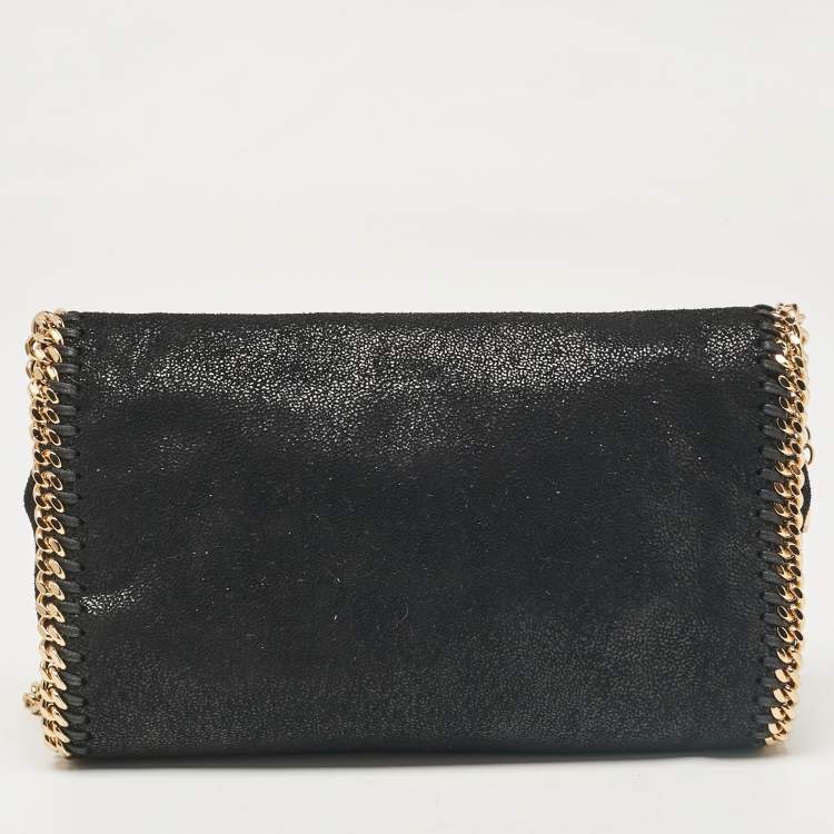 Pre Owned Stella McCartney Black Faux Suede Falabella Flap Crossbody Bag