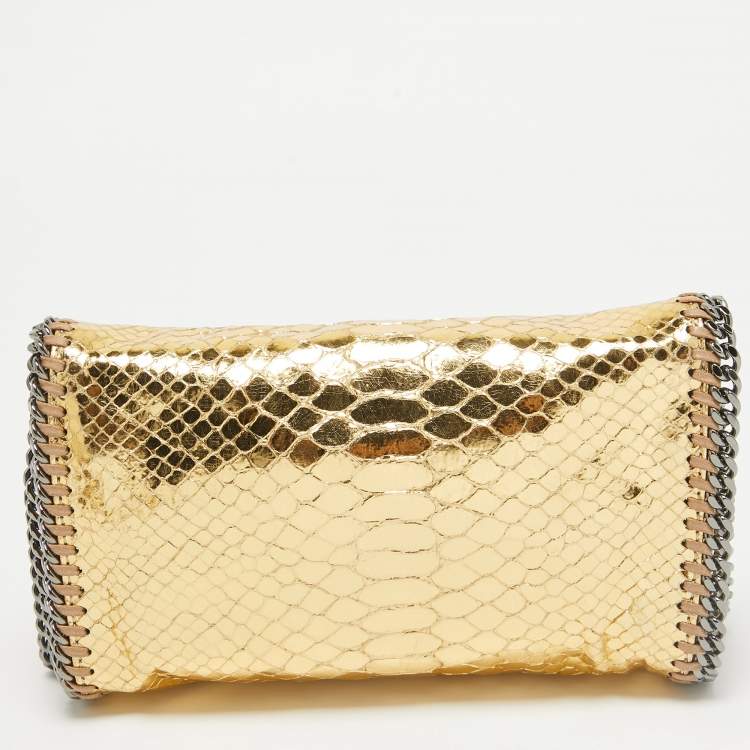 Pre Owned Stella McCartney Gold Faux Snakeskin Leather Falabella Flap Crossbody Bag