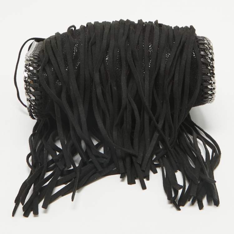 Pre Owned Stella McCartney Black Faux Suede Falabella Fringe Shoulder Bag